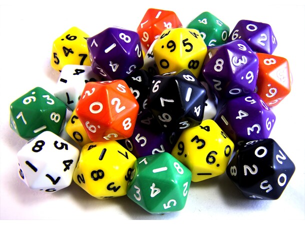 RPG Dice D20 22 mm terning - 1 stk Tilfældig farve 